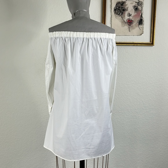 Lafayette 148 New York Sea Amy Off Shoulder Blouse in White Poplin - Picture 7 of 10
